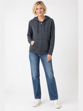 UNIQLO 100% Cotton Marled Grey Full Zip Hoodie (Unisex) Kangaroo Pocket Sz L